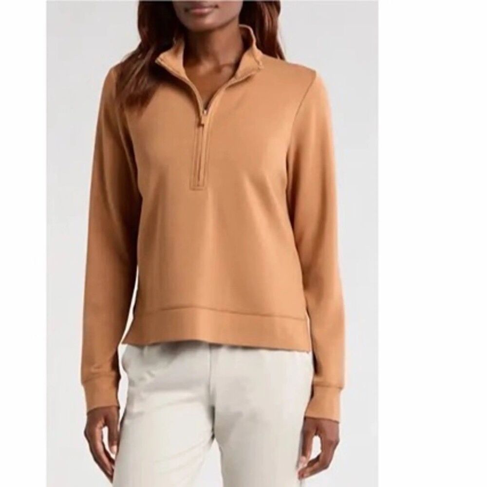TravisMathew Shadow Mirage Half Zip Pullover Women L Brown Golf Travis Mathew